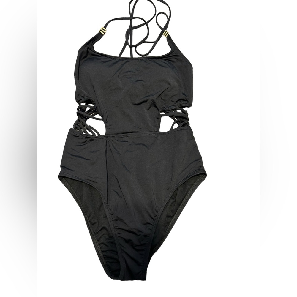 Bar III Black Macrame Cut Out Monokini One Piece Swimsuit Size medium